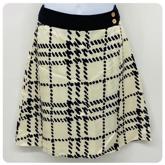 LILLY Pulitzer black and white silk wrap a-line geometric print skirt size 4 - Picture 1 of 10